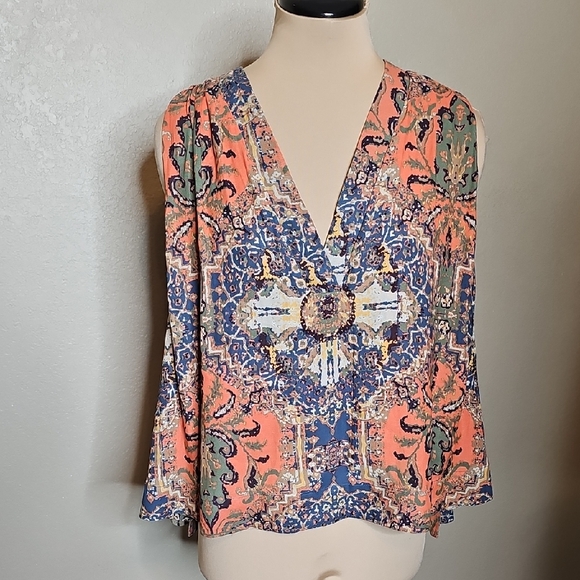 Free People Darcy Tapestry Print Multicolor‎ V-Neck Sleeveless Blouse XS - Picture 2 of 9